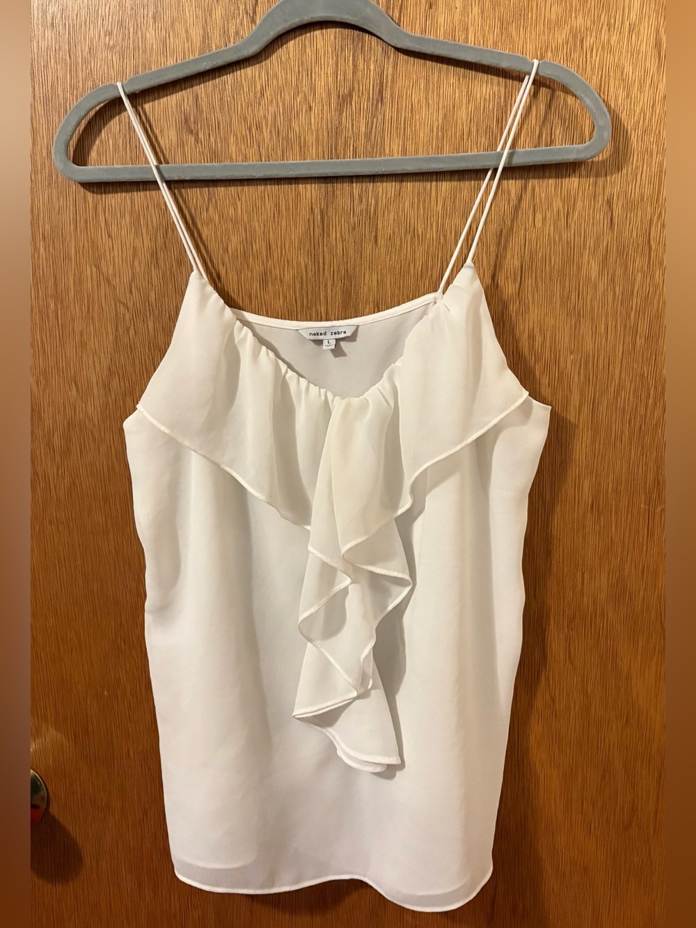 Naked Zebra Ivory Ruffle-Front Spaghetti Strap Camisole